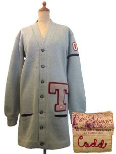 画像1: 1950's "ALBION KNITTING MILLS" Lettered Cardigan "LONG"　GREY GREEN　size M - L  (表記 無し) (1)