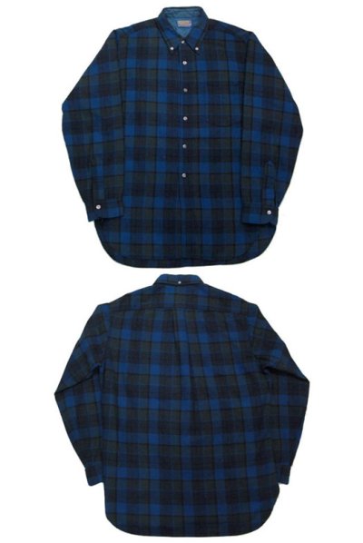 画像1: 1970's "Pendleton" L/S Check Wool B.D. Shirts  Blue　size L  (表記 L)