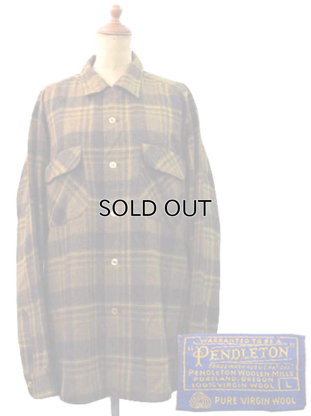 画像1: 1960's "Pendleton" L/S Check Wool Shirts  Mustered　size M - L  (表記 L) (1)