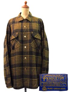 画像1: 1960's "Pendleton" L/S Check Wool Shirts  Mustered　size M - L  (表記 L) (1)