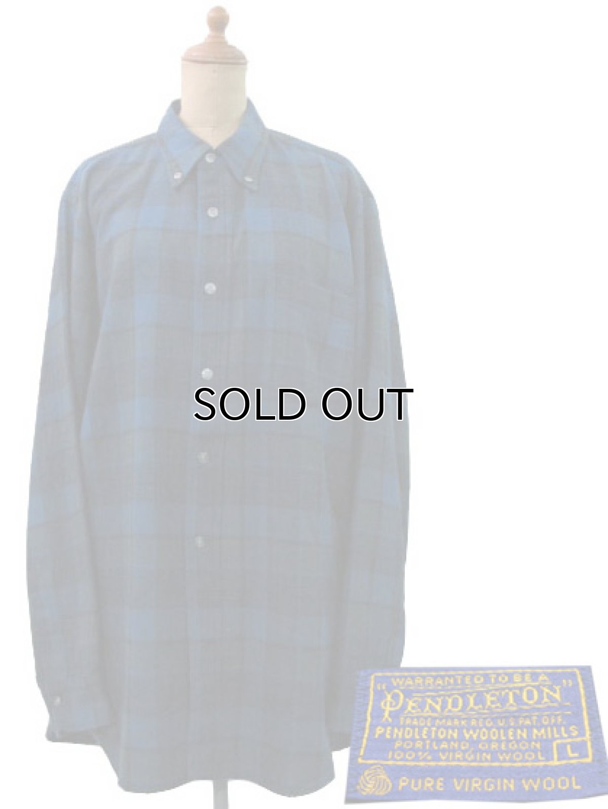 画像1: 1970's "Pendleton" L/S Check Wool B.D. Shirts  Blue　size L  (表記 L) (1)