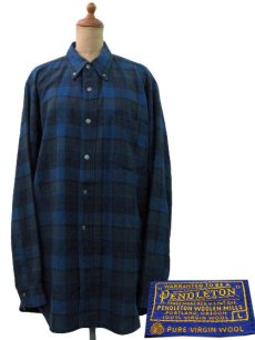 画像1: 1970's "Pendleton" L/S Check Wool B.D. Shirts  Blue　size L  (表記 L) (1)