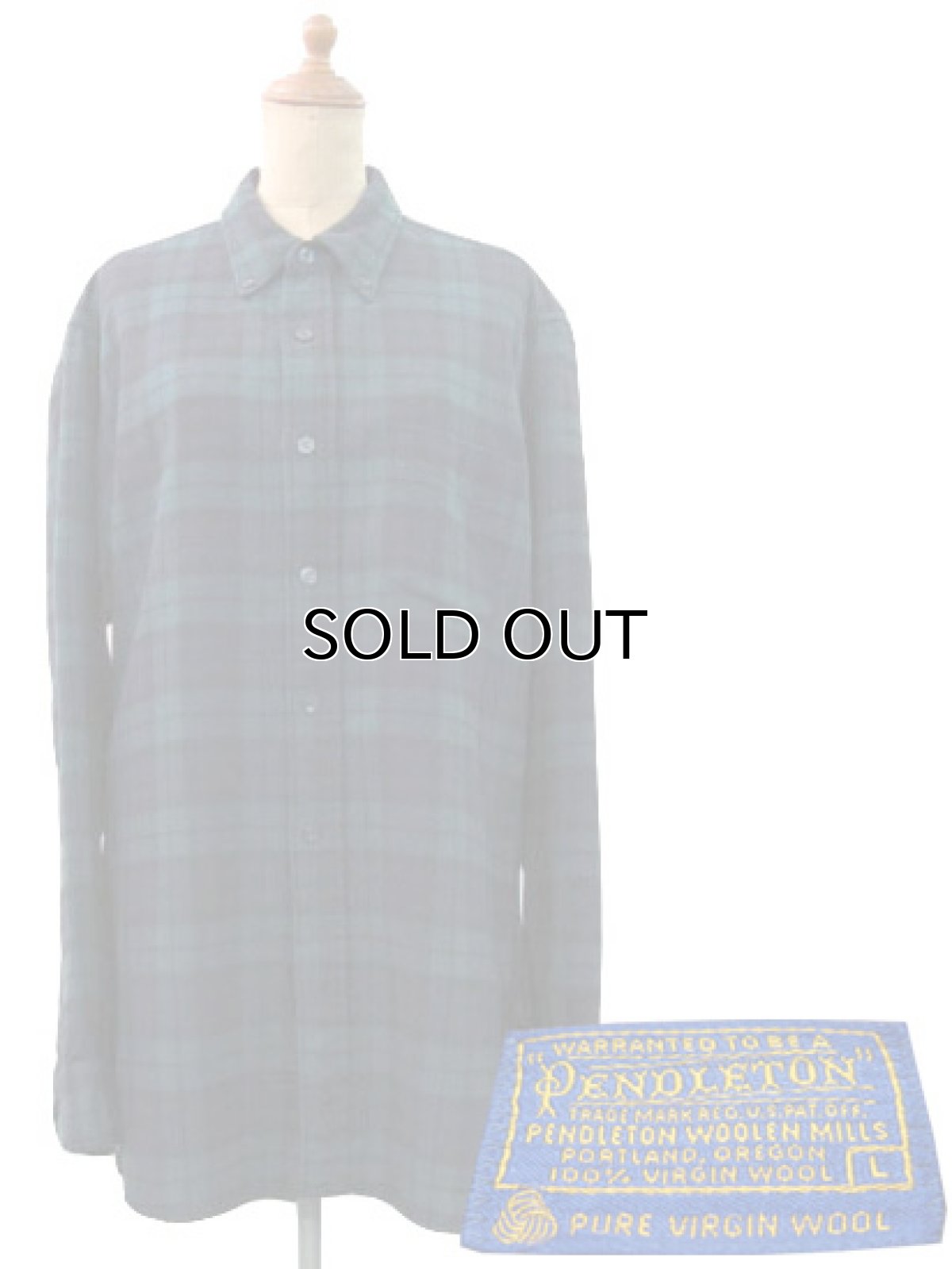 画像1: 1960's "Pendleton" L/S Check Wool B.D.Shirts  Green　size L  (表記 L) (1)