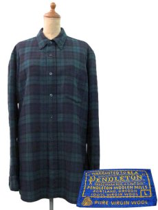 画像1: 1960's "Pendleton" L/S Check Wool B.D.Shirts  Green　size L  (表記 L) (1)