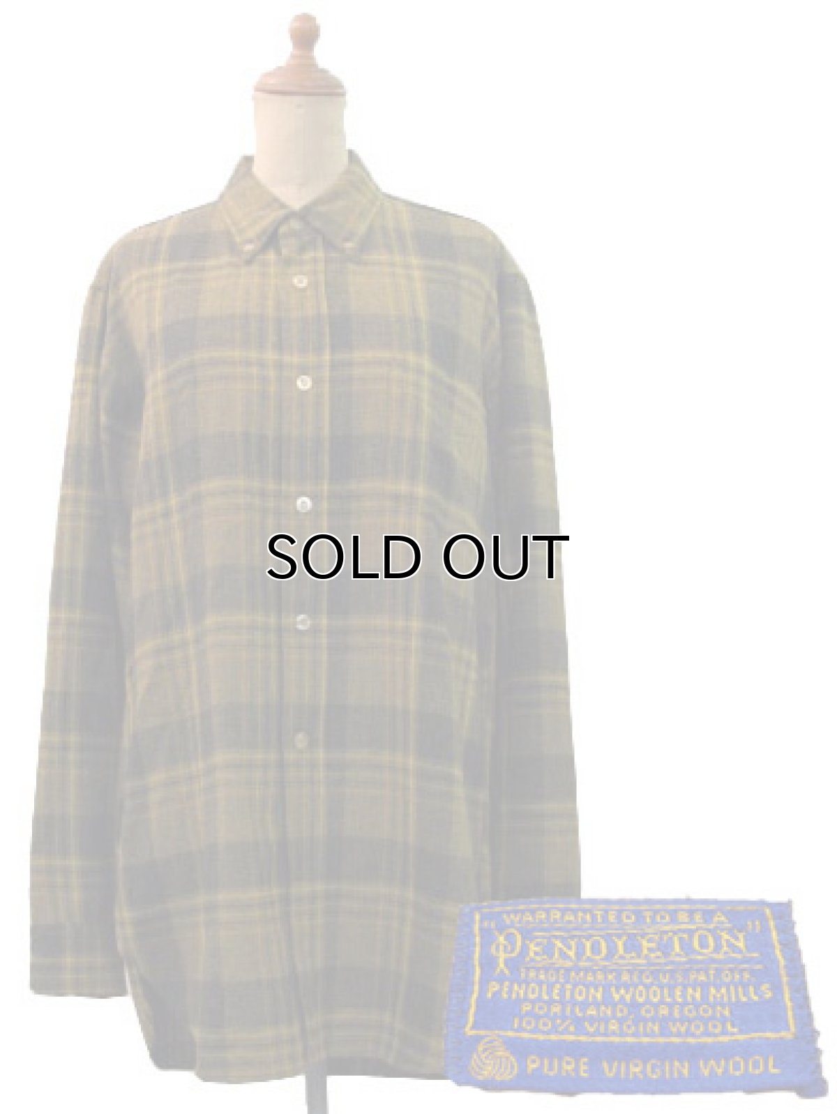 画像1: 1960-70's "Pendleton" L/S Check Wool B.D.Shirts  Mustered　size M  (表記 不明) (1)