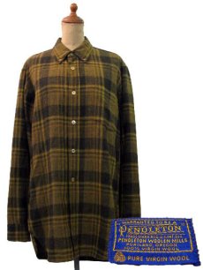 画像1: 1960-70's "Pendleton" L/S Check Wool B.D.Shirts  Mustered　size M  (表記 不明) (1)