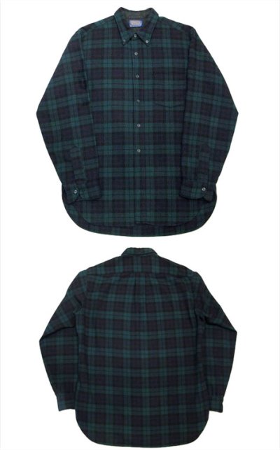 画像1: 1960's "Pendleton" L/S Check Wool B.D.Shirts  Green　size L  (表記 L)