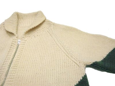 画像2: 1960's~ Two-Tone Cowichan Sweater　Natural / Green　size XL  (表記 無し)