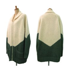 画像2: 1960's~ Two-Tone Cowichan Sweater　Natural / Green　size XL  (表記 無し) (2)