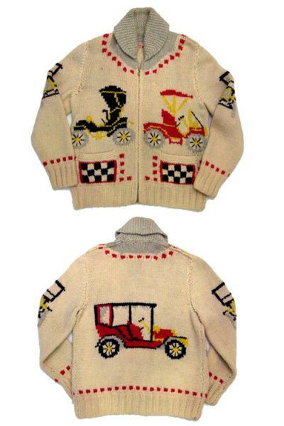 画像1: 1960's~ "Classic Car " Cowichan Sweater　size M  (表記 無し)