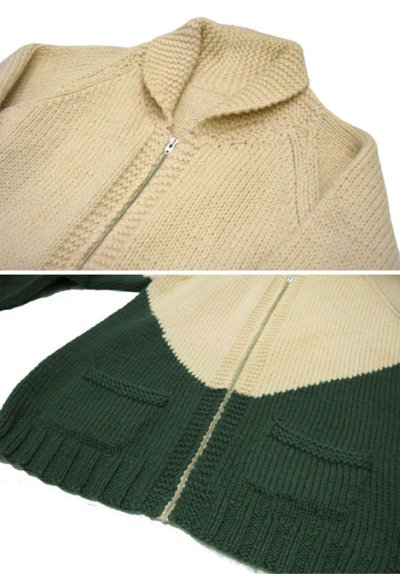 画像1: 1960's~ Two-Tone Cowichan Sweater　Natural / Green　size XL  (表記 無し)