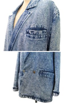 画像3: 1990's  "EFLO" Double Breasted Chemical Wash Denim Jacket　size M (表記 S) (3)