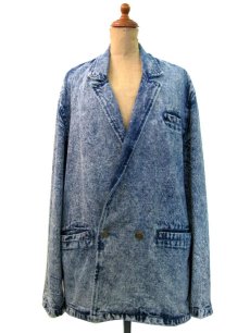 画像1: 1990's  "EFLO" Double Breasted Chemical Wash Denim Jacket　size M (表記 S) (1)