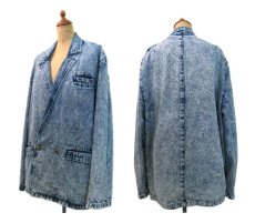 画像2: 1990's  "EFLO" Double Breasted Chemical Wash Denim Jacket　size M (表記 S) (2)