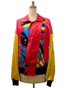 画像1: 1980's  Europe Velour Riders Style Crazy Pattern Jacket     size  M (表記 L) (1)