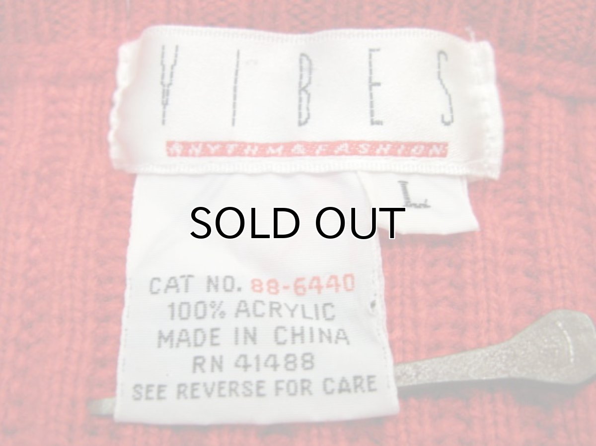 画像4: 1990's "VIBES" Crew Neck Colorful Line Acrylic Knit Sweater  RED   size  L ~ (表記 L) (4)