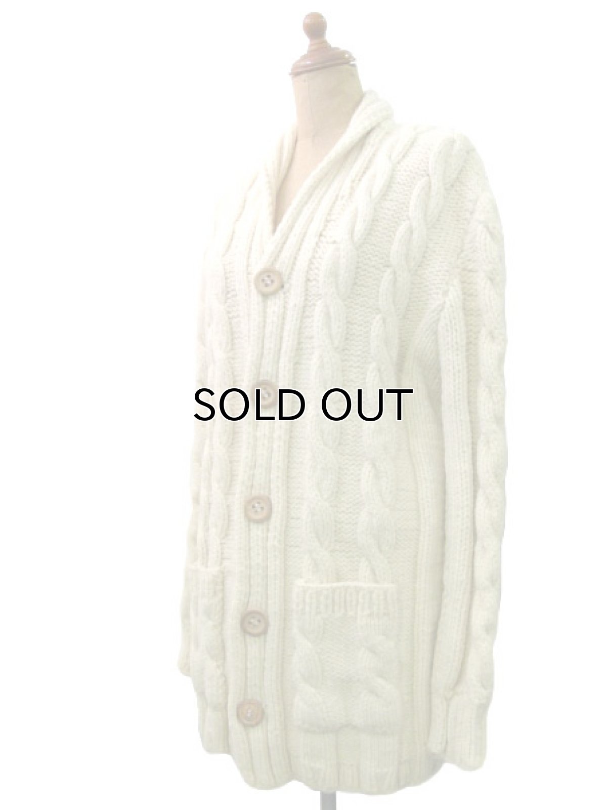 画像2: Shawl Collar Fisherman Cardigan  Natural   size  S - M  (表記 無し) (2)