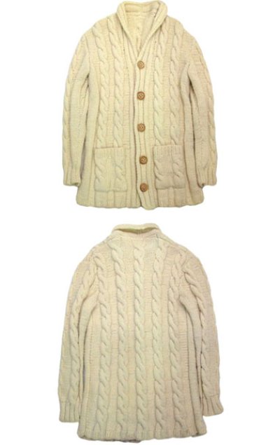 画像1: Shawl Collar Fisherman Cardigan  Natural   size  S - M  (表記 無し)