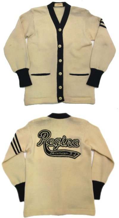 画像1: 1950's "LOGAN" Lettered Cardigan  NATURAL X BLACK　size S (表記 なし)