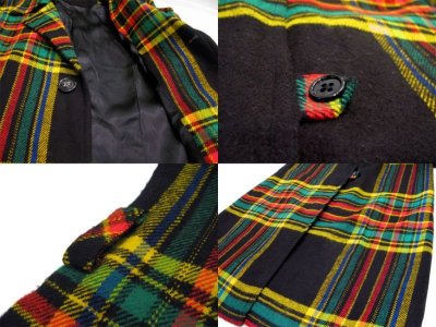 画像1: 1970-80's Unknown Check Wool Long Coat   size M  (表記 無し)