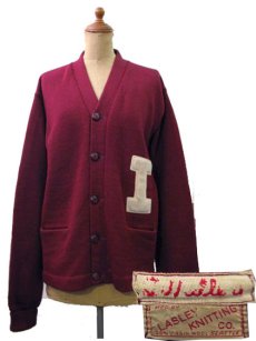 画像1: 1950's "LASLEY KNITTING CO." Lettered Cardigan BURGUNDY　size M (表記 なし) (1)