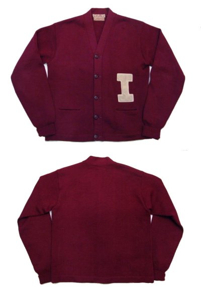 画像1: 1950's "LASLEY KNITTING CO." Lettered Cardigan BURGUNDY　size M (表記 なし)