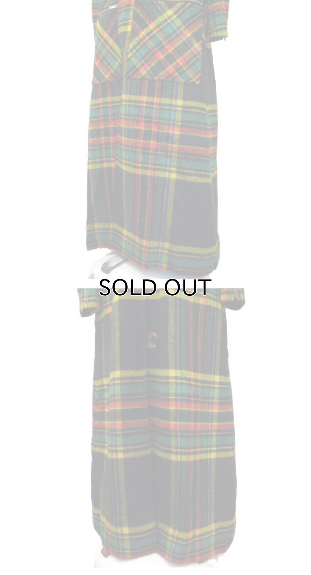 画像4: 1970-80's Unknown Check Wool Long Coat   size M  (表記 無し) (4)