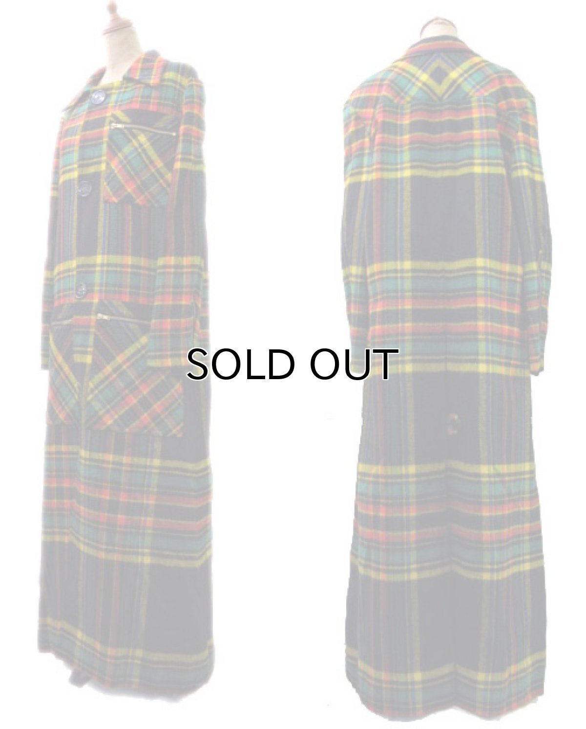 画像2: 1970-80's Unknown Check Wool Long Coat   size M  (表記 無し) (2)