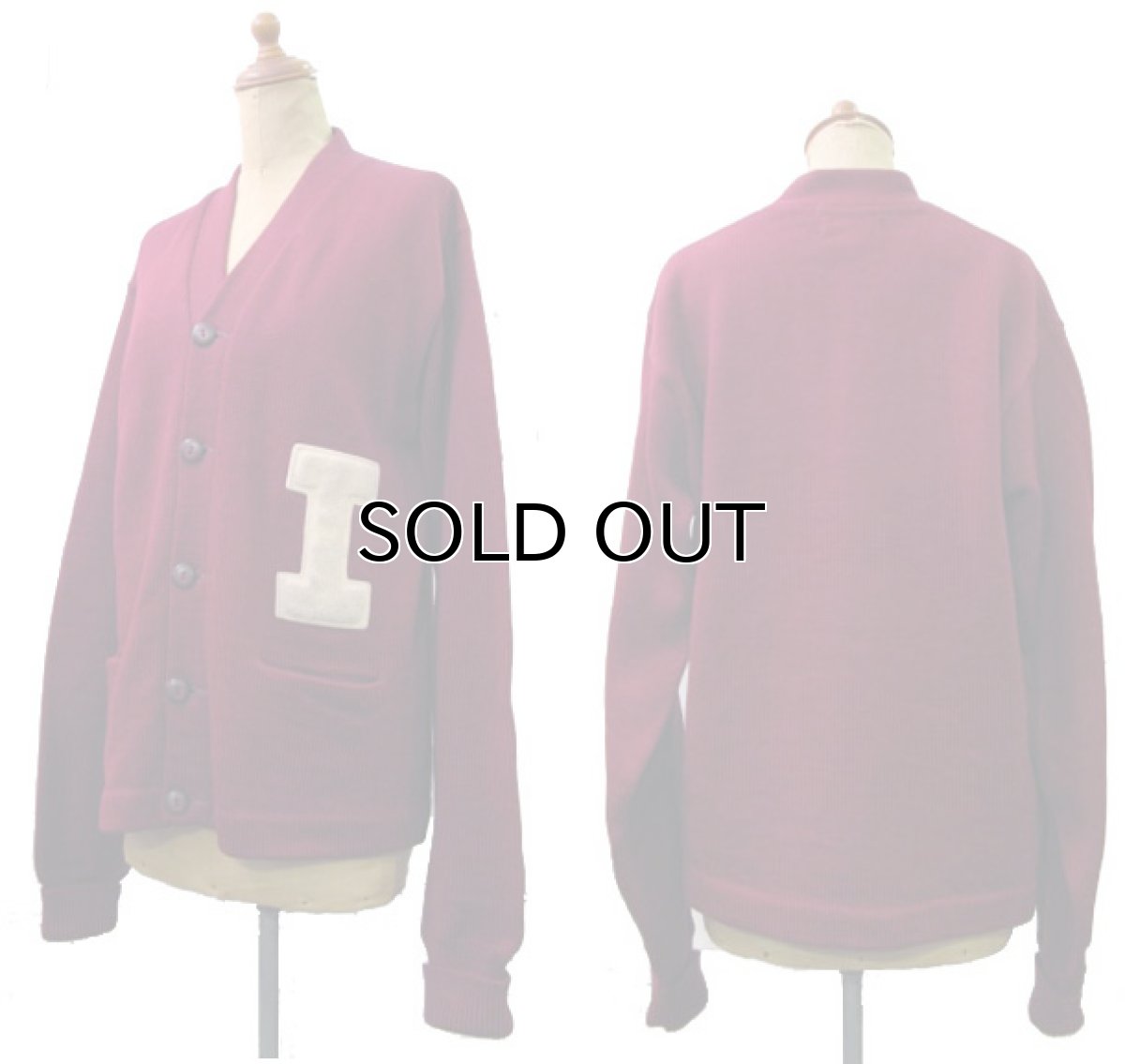 画像2: 1950's "LASLEY KNITTING CO." Lettered Cardigan BURGUNDY size M (表記 なし) (2)