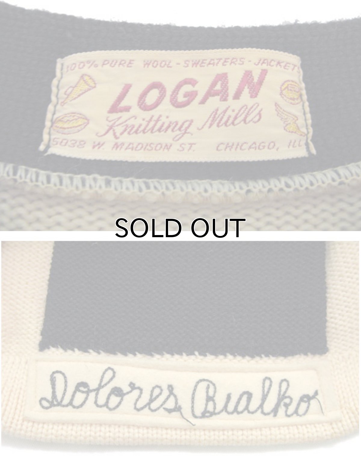 画像4: 1950's "LOGAN" Lettered Cardigan  NATURAL X BLACK　size S (表記 なし) (4)