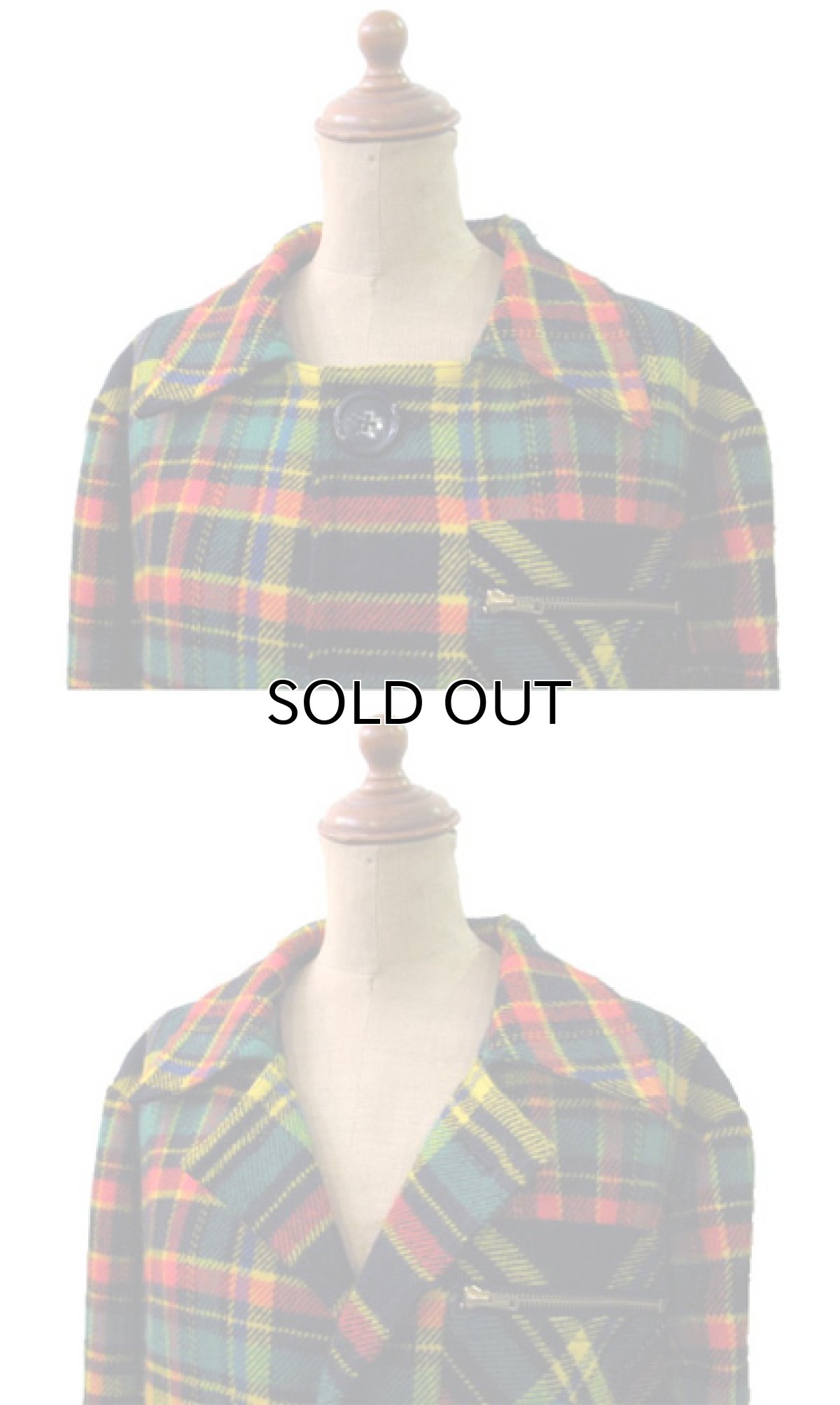 画像3: 1970-80's Unknown Check Wool Long Coat   size M  (表記 無し) (3)