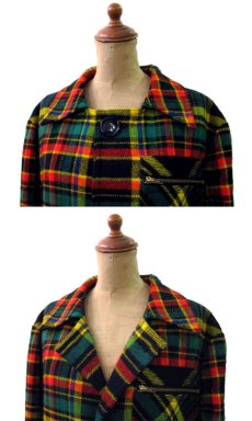 画像3: 1970-80's Unknown Check Wool Long Coat   size M  (表記 無し) (3)