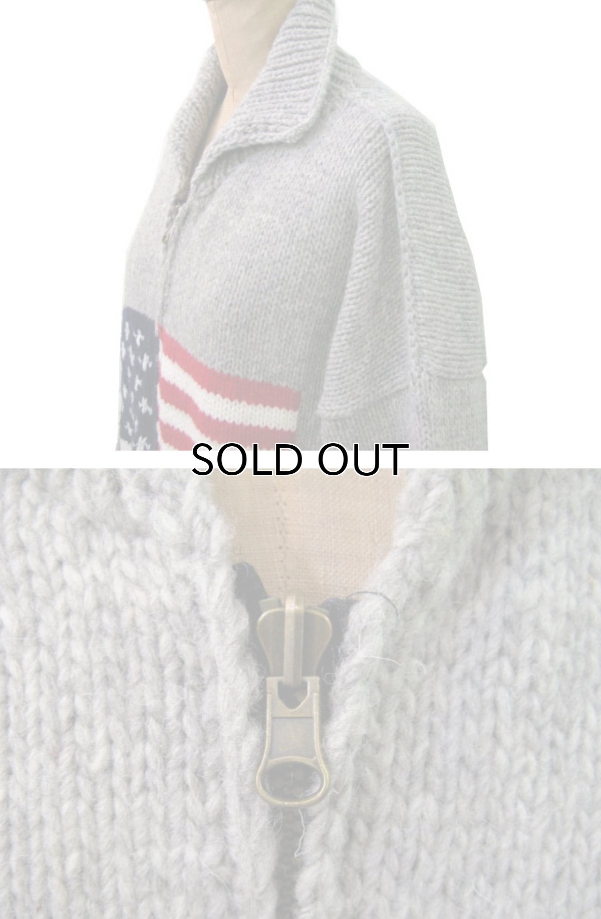 画像3: "TEJIDOS" 100% WOOL US FLAG ZIP UP KNIT　Grey　size L (表記なし) (3)