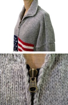 画像3: "TEJIDOS" 100% WOOL US FLAG ZIP UP KNIT　Grey　size L (表記なし) (3)