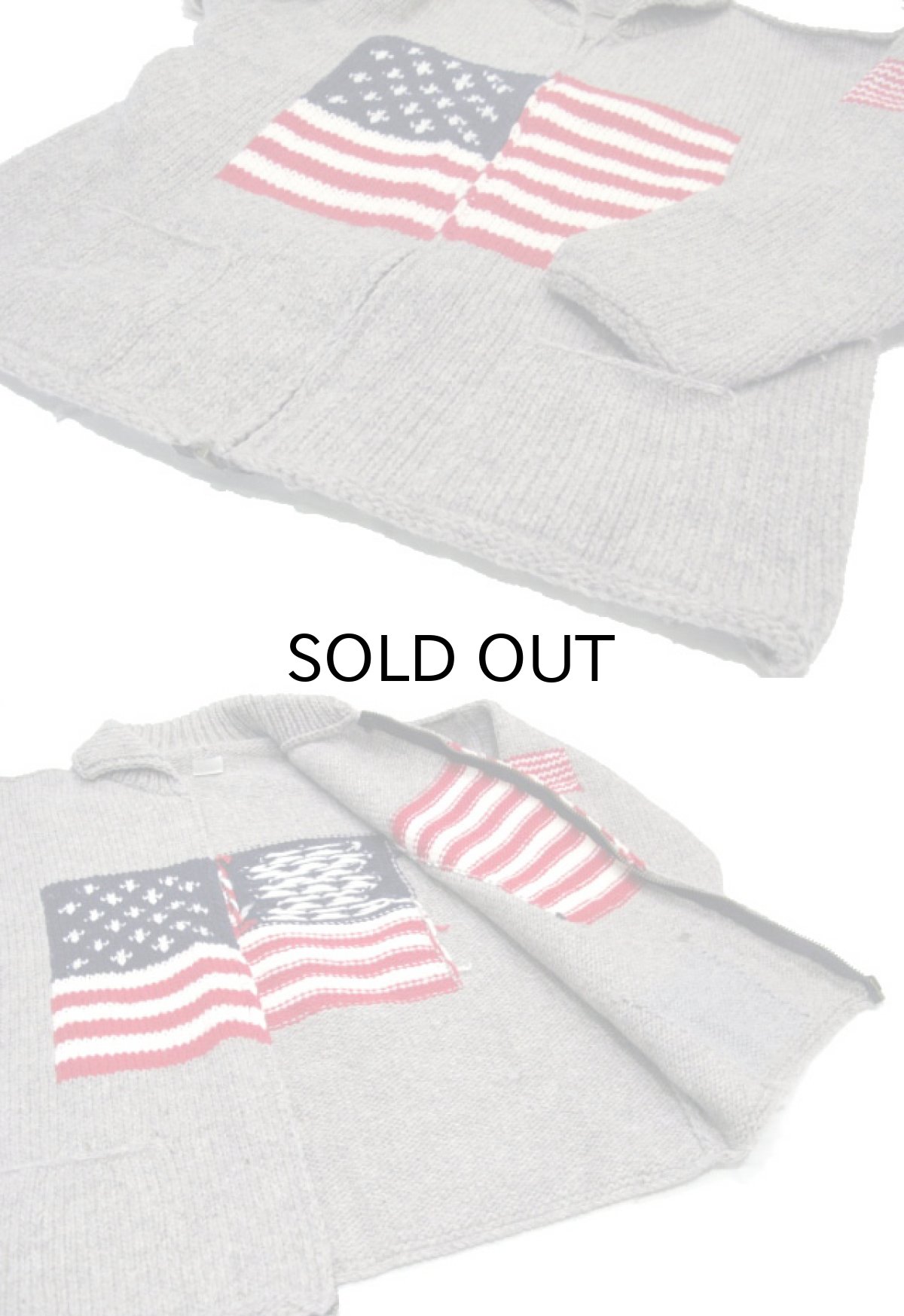 画像4: "TEJIDOS" 100% WOOL US FLAG ZIP UP KNIT　Grey　size L (表記なし) (4)