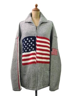 画像1: "TEJIDOS" 100% WOOL US FLAG ZIP UP KNIT　Grey　size L (表記なし) (1)