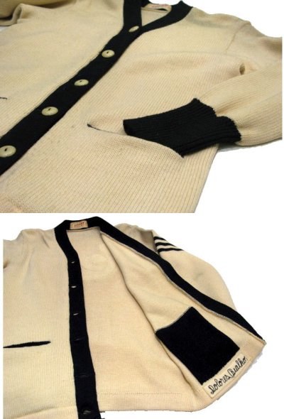 画像2: 1950's "LOGAN" Lettered Cardigan  NATURAL X BLACK　size S (表記 なし)