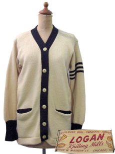 画像1: 1950's "LOGAN" Lettered Cardigan  NATURAL X BLACK　size S (表記 なし) (1)