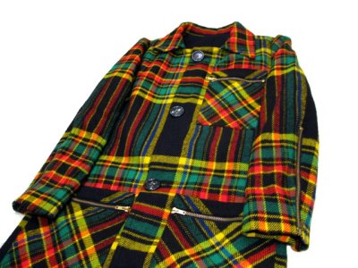 画像2: 1970-80's Unknown Check Wool Long Coat   size M  (表記 無し)