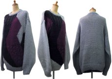 画像2: 1980's "FORUM" Design Pullover Sweater  GREY/BLACK/PURPLE　size L (表記 M) (2)