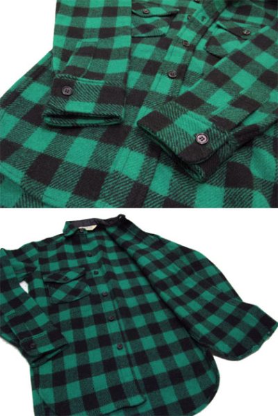 画像2: 1970's "LL Bean" Buffalo Check Wool CPO Shirts　GREEN/BLACK　size S  (表記 なし)