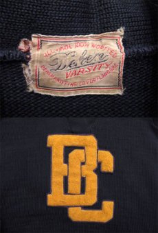 画像5: 1950's "Dahen" V-NECK Lettered Pullover Sweater  NAVY/Blue+Yellow LINE　size M (表記 不明) (5)