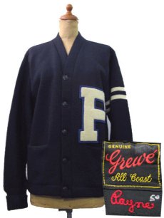 画像1: 1950's "GREWE" Lettered Cardigan  NAVY/WHITE LINE　size S - M (表記 L) (1)