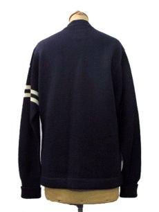 画像2: 1950's "GREWE" Lettered Cardigan  NAVY/WHITE LINE　size S - M (表記 L) (2)