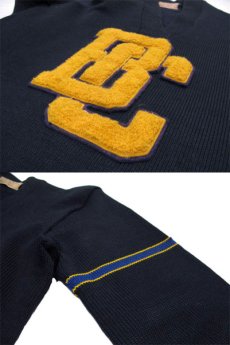 画像4: 1950's "Dahen" V-NECK Lettered Pullover Sweater  NAVY/Blue+Yellow LINE　size M (表記 不明) (4)