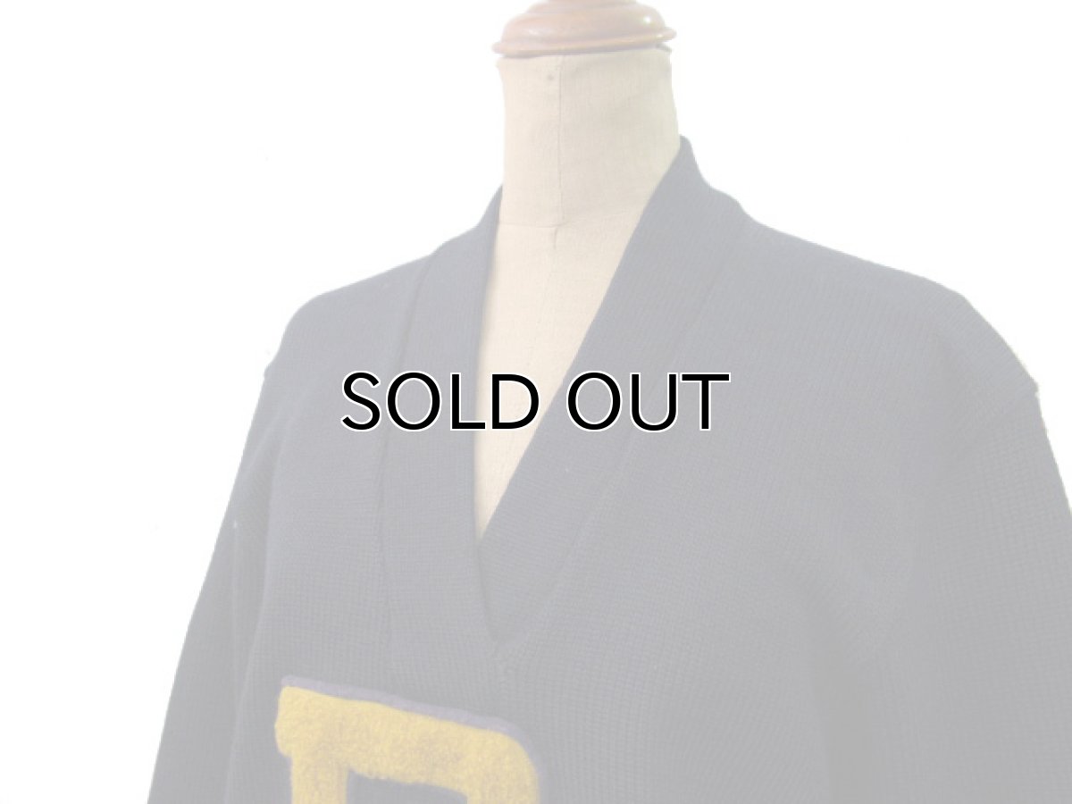 画像3: 1950's "Dahen" V-NECK Lettered Pullover Sweater  NAVY/Blue+Yellow LINE　size M (表記 不明) (3)