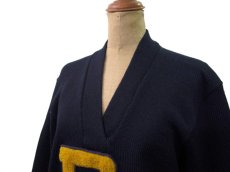 画像3: 1950's "Dahen" V-NECK Lettered Pullover Sweater  NAVY/Blue+Yellow LINE　size M (表記 不明) (3)