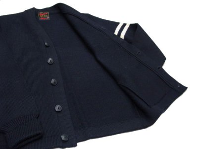 画像2: 1950's "GREWE" Lettered Cardigan  NAVY/WHITE LINE　size S - M (表記 L)