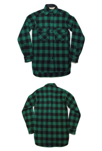 画像1: 1970's "LL Bean" Buffalo Check Wool CPO Shirts　GREEN/BLACK　size S  (表記 なし)