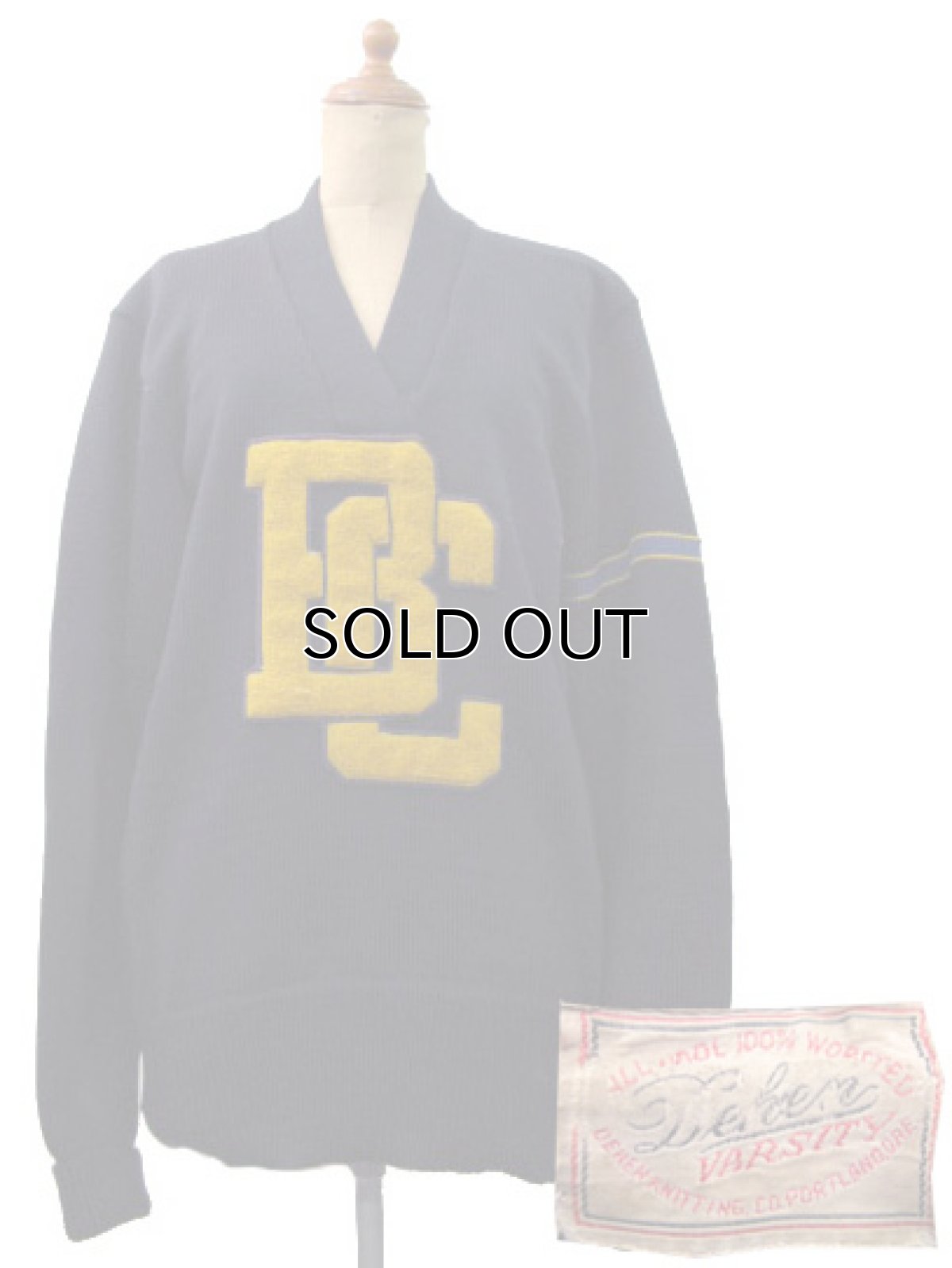 画像1: 1950's "Dahen" V-NECK Lettered Pullover Sweater  NAVY/Blue+Yellow LINE　size M (表記 不明) (1)